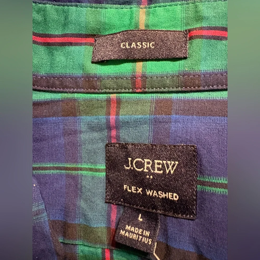 J. Crew Blue and Green Plaid Button-Down Dress Shirt